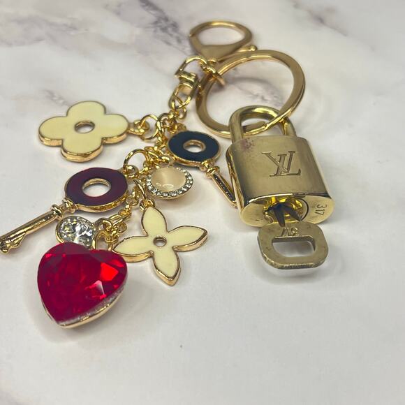 Louis Vuitton Lock & Key Set #317 on a Charm Cluster Keychain/Bag Charm - Picture 2 of 4